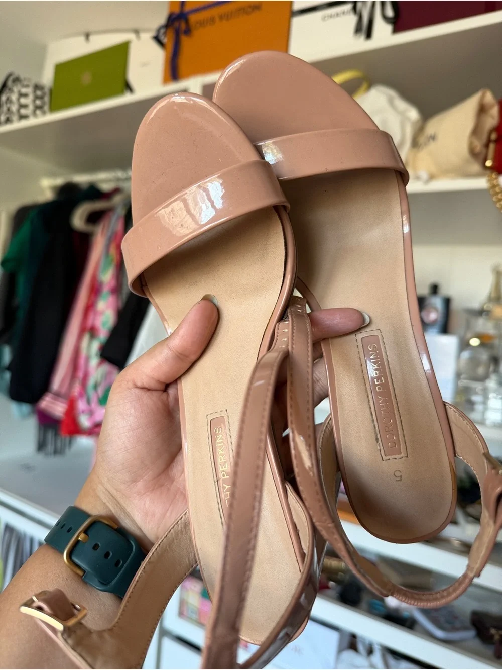 Dorothy Perkins Blush Pink Patent Block Heel Sandals